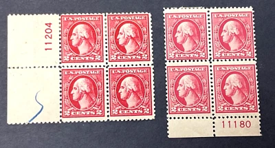 U.S. Postage Stamps #526 Plate Blocks of 4 Mint Hinged Original Gum Set Of 2 - Image 1 of 4