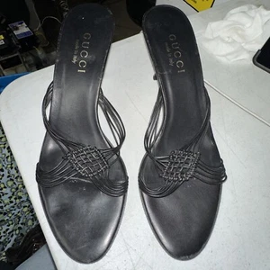 Gucci  Strappy  Leather Sandals Black Size 7B - Picture 1 of 11