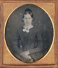 Beautiful Light Eyed Young Lady Beaded Purse Braids 1/6 Plate Daguerreotype S259