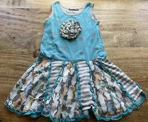Jelly the Pug Dress Size 6 EUC Teal w/ Cat Print Adorable! - Picture 1 of 3