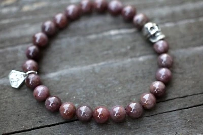 Men's Bracelet with Genuine Ruby Gemstone & Handmade Sterling Silver Skull & Tag - Image 1 of 4