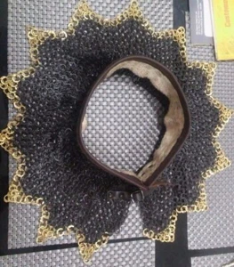 Medieval Chainmail Collar Mild Steel Flat Riveted with Brass Ring Zig Zag Armor - Picture 1 of 3