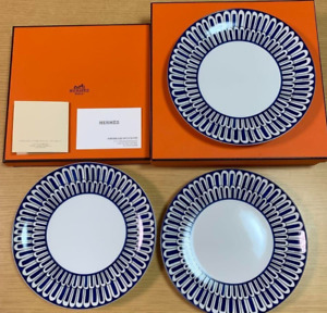 Hermes Bleus d'Ailleurs 21 cm Porcelain plates set of 3 with box Unused