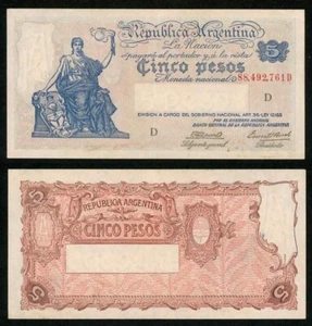 1935 Argentina Five Pesos Banknote Seated Liberty With Torch Pick 252b XF - Picture 1 of 3