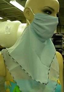 ADULT TEENS SHEER FACE PROTECTION MASK open back neck scarf w/trim SEAFOAM GREEN - Picture 1 of 2