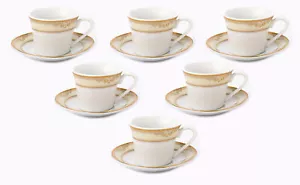 Elegant Porcelain Espresso Cup and Saucer Set - Gold, 2 oz. Set of 6 - Picture 1 of 7