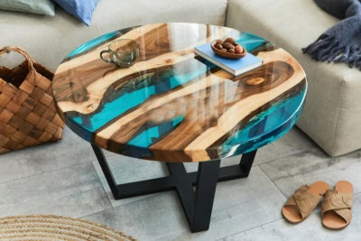 Mesa de centro redonda epoxi para salón, mesa de centro epoxi, mesa de resina epoxi Foto 1 de 4
