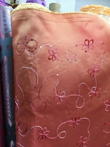 PEACH FLORAL SEQUINS EMBROIDERY TAFFETA FABRIC (60 in.) Sold By The Yard - Picture 1 of 4
