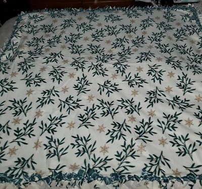 Cobertor de gravata macio feito à mão floral floco de neve azevinho grande lance 60" × 64" - Imagem 1 de 4