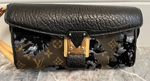 Louis Vuitton Monogram Fleur De Jais Manege Sequin Black Canvas Leather Clutch - Picture 1 of 9