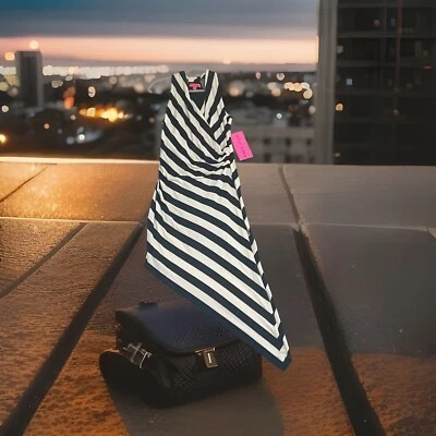 Vestido de corrida Betsey Johnson preto listrado marfim jersey assimétrico vintage anos 90 Y2K - Imagem 1 de 4