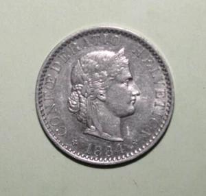 S3 - Switzerland 20 Rappen 1884-B Extremely Fine + Coin - Lady Liberty - Picture 1 of 2
