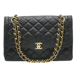 CHANEL Paris Limited Quilted W Flap Turnlock Chain Shoulder Bag GHW Black E2532 - Picture 1 of 10