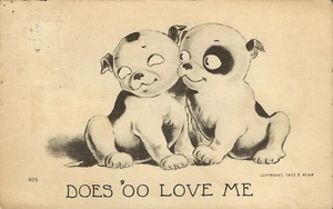 Romantische Liebe Postkarte. "Does 'oo Love Me." DB. um 1912 F Bluh. Posted 1913 - Bild 1 von 2
