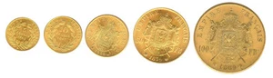 France Game -  Not Gold - 5, 10, 20, 50, 100 Francs - Ch. AU - complete SET 1/2 - Picture 1 of 2