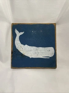 Targa da parete balena 9,5"x9,5" sette disegni di ancoraggio legno balena blu made in USA - Foto 1 di 5