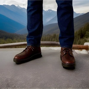 Justin Men’s Leather Moc Toe Ankle Boots Size 9.5M Brown Lace-Up Rugged Sole - Picture 1 of 15