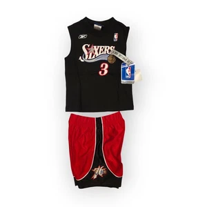 Maglia e pantaloncini Allen Iverson Sixers 76ers Reebok neri rossi NBA bambini taglia 4T NUOVI - Foto 1 di 7