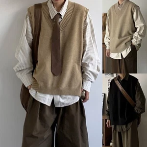 Men Knit Vest Sleeveless Sweater Spring Outfit Classic Theme Sleeveless Top - Picture 1 of 22