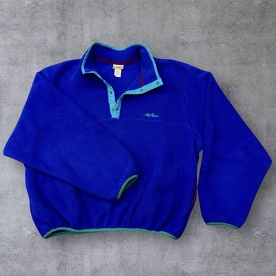 Vintage 1991 L.L.Bean Snap Fleece Pullover Men’s Large Blue Teal Hiking 90s USA - Image 1 of 4