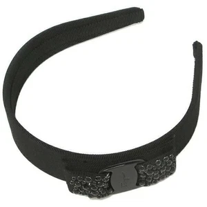 SALE FERRAGAMO Headband VARA Ribbon Studs Brand Name Engraved Black NEW - Picture 1 of 6
