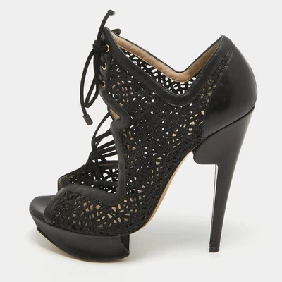 Nicholas Kirkwood Black Mesh and Leather Cutout Lace Up Booties Size 36 - Image 1 of 4