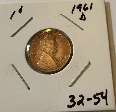 Lincoln Penny 1961-D rojo 1C sin circular (32-54) Foto 1 de 2