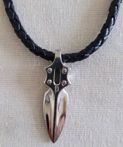 POLICE steel pendant on a braided leather harness For Man - Picture 1 of 4