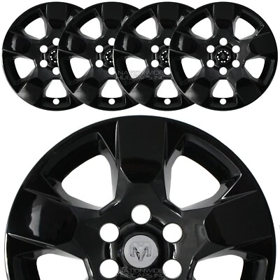 4 fits Dodge Ram 1500 Truck 2019-2025 Black 18" Wheel Skins Hub Caps Rim Covers - Image 1 of 4