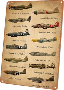 Vintage Luftfahrt Flugzeug Deko WW2 Jagdflugzeuge Metall Blechschild Jungenzimmer - Bild 1 von 12