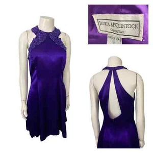 1990s Purple Satin Short Prom Dress by Gunne Sax / Medium - Picture 1 of 6