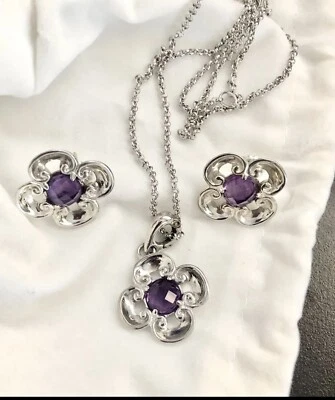 Juego de collar y pendientes Carolynn Pollack de plata de ley 925 amatista Foto 1 de 4
