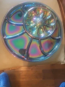Vintage Indiana Carnival Glass Deviled Egg Plate/Veggie Tray. BEAUTIFUL - Picture 1 of 7