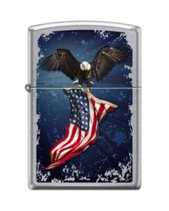 Zippo 7499, USA Flag and Eagle, Street Chrome Finish Lighter - Picture 1 of 3