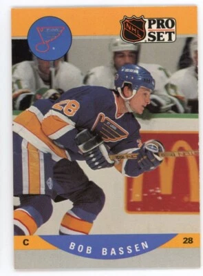 1990-91 Pro Set Blues Hockey Card #520 Bob Bassen RC - Image 1 of 2