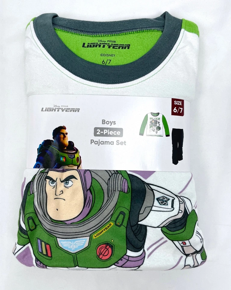 Disney Pixar 6/7 Niños Buzz Lightyear PJ’s Pantalones Manga Larga Conjunto de 2 piezas Blanco Vellón Foto 1 de 3