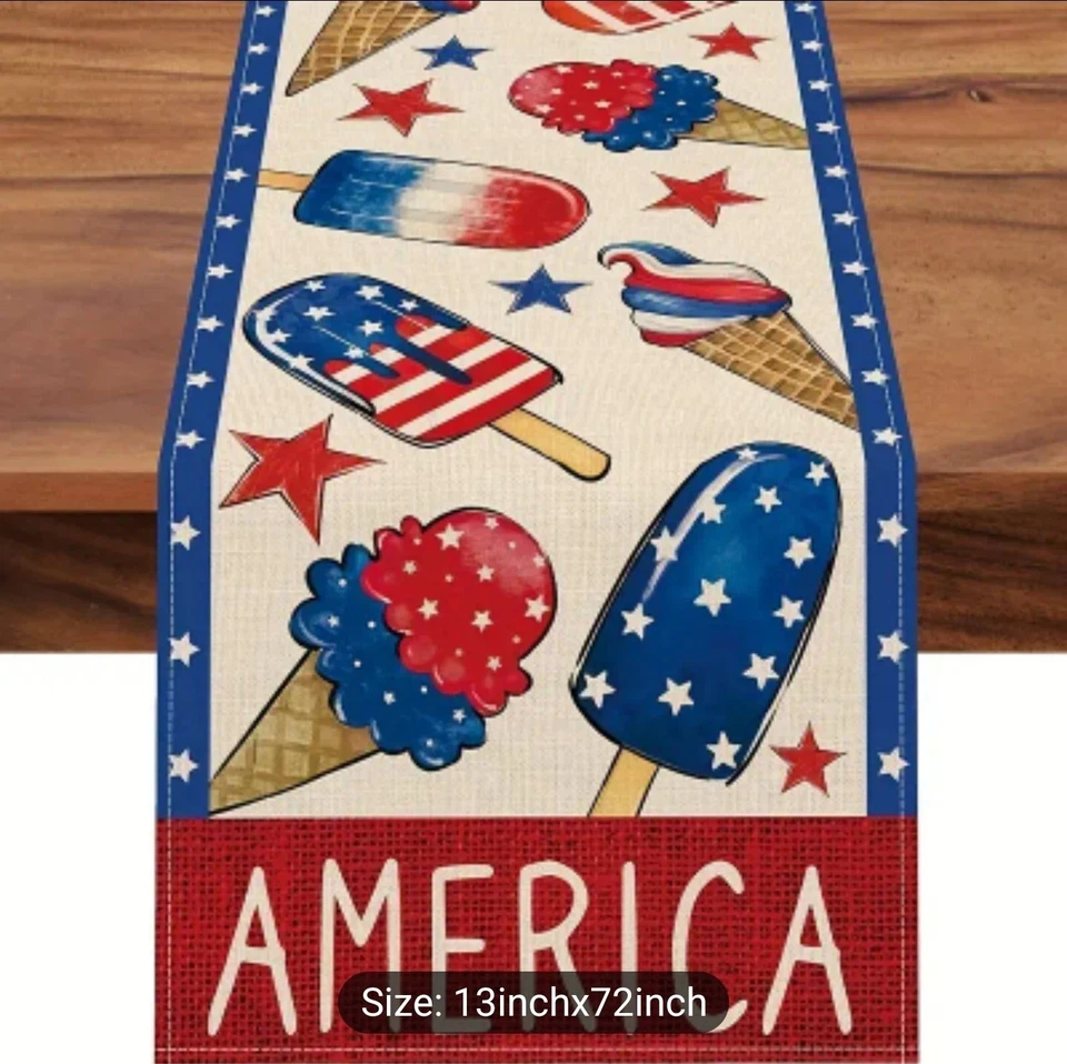 4th of July Decorations Table Runner Kitchen Dining Patriotic Home Party 13x72 - Image 1 of 1