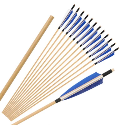 32" Wooden Arrows Shafts 5" Turkey Feather Archery Target Bow Hunting Shooting - Image 1 of 4