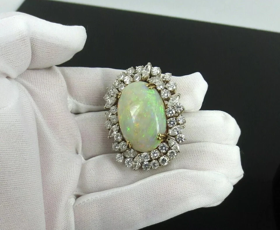 Broche prendedor vintage de ópalo de fuego simulado corte ovalado de 2,70 quilates enchapado en oro amarillo de 14 k Foto 1 de 4