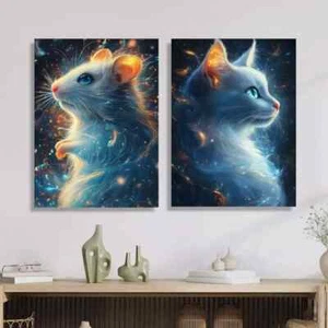 2pcs f magic cat, animal portrait Wall Art Canvas Unframed - Picture 1 of 6