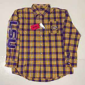 LSU Tigers FOCO Mens Flannel Plaid Long Sleeve Button Up Shirt Pocket - New - Picture 1 of 15