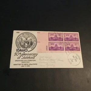 FDC 1940 #896 IDAHO 50th ANNIVERSARY OF STATEHOOD With 3C Plate Block USA  - Picture 1 of 2