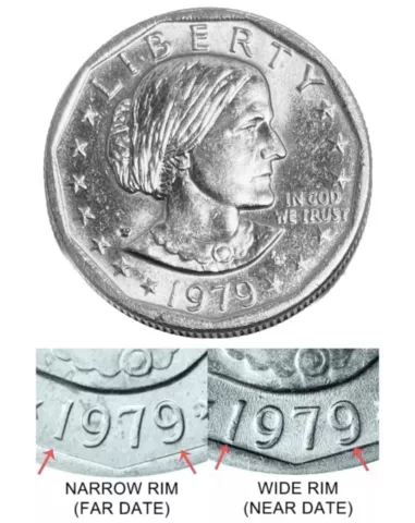 1979-P Susan B Anthony Dollar Wide Rim Near Date Variety *JB's Coins* Cover