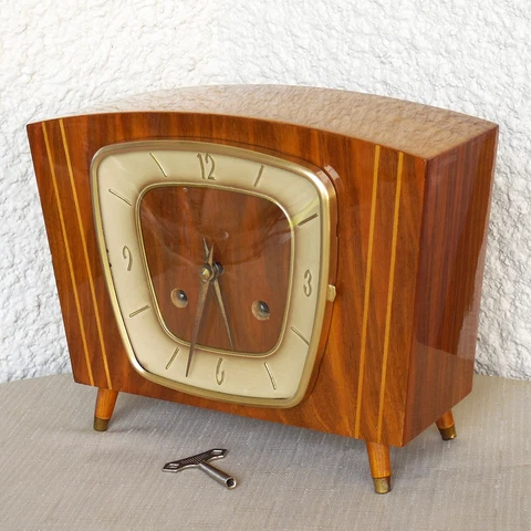 VINTAGE 1962 BAUHAUS STYLE 8 DAY MANTEL CLOCK BIM BAM CHIMING Cover