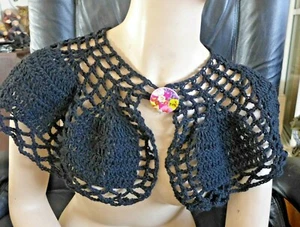 Collar Scarf Handmade Crocheted Capelet Acrylic Wool Black New Pattern Button - Picture 1 of 12