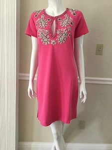 NWT JUICY COUTURE SzM EMBELLISHED SHORT SLEEVE STRETCH PONTE DRESS PINK HIGHLIGT - Picture 1 of 6