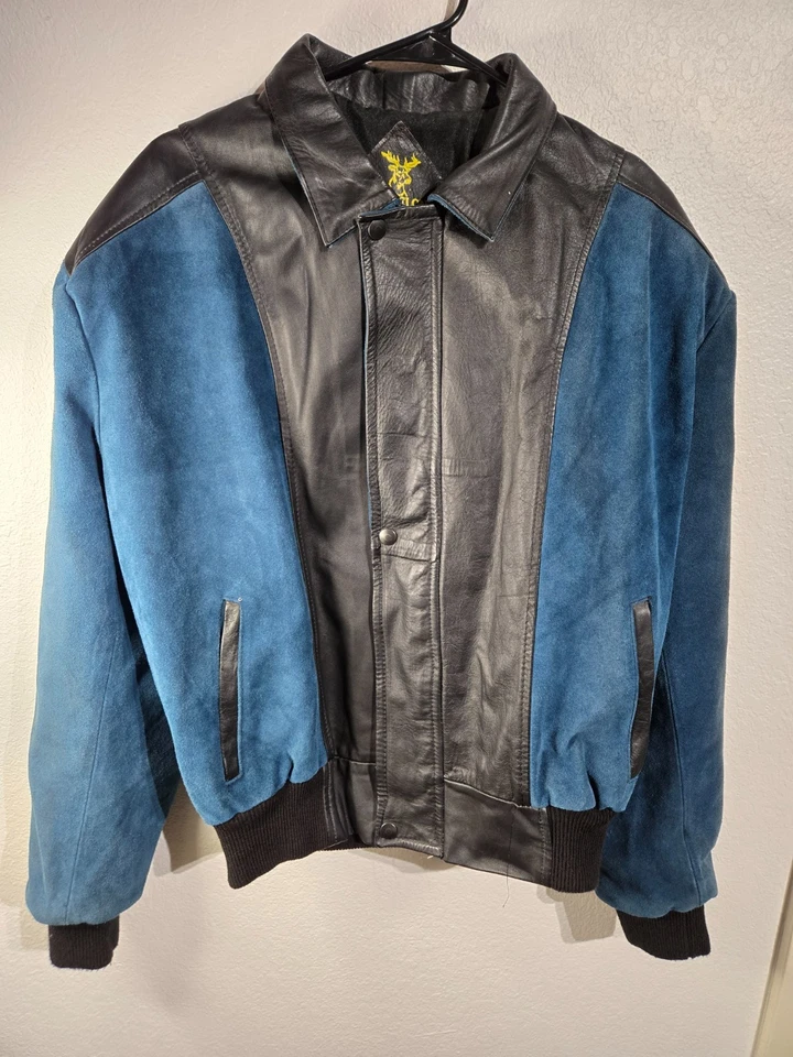 Vintage Barcelona Leather Goods Jacket Mens Size 42 Blue and Black Leather VTG - Image 1 of 4
