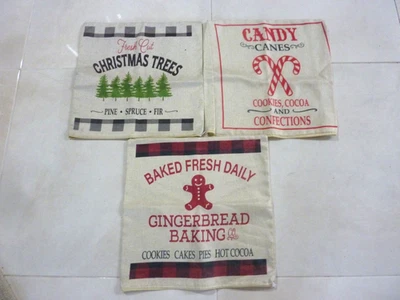 3 NEW Christmas Throw Pillow Covers Candy Cane Gingerbread Baking Farmhouse - Image 1 of 4