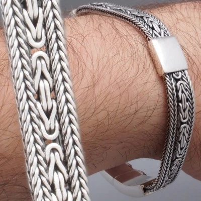 32g 8" Trenzado Arte Bali Bizantino Tejido Serpiente 925 Plata de Ley Hombres Pulsera Foto 1 de 4