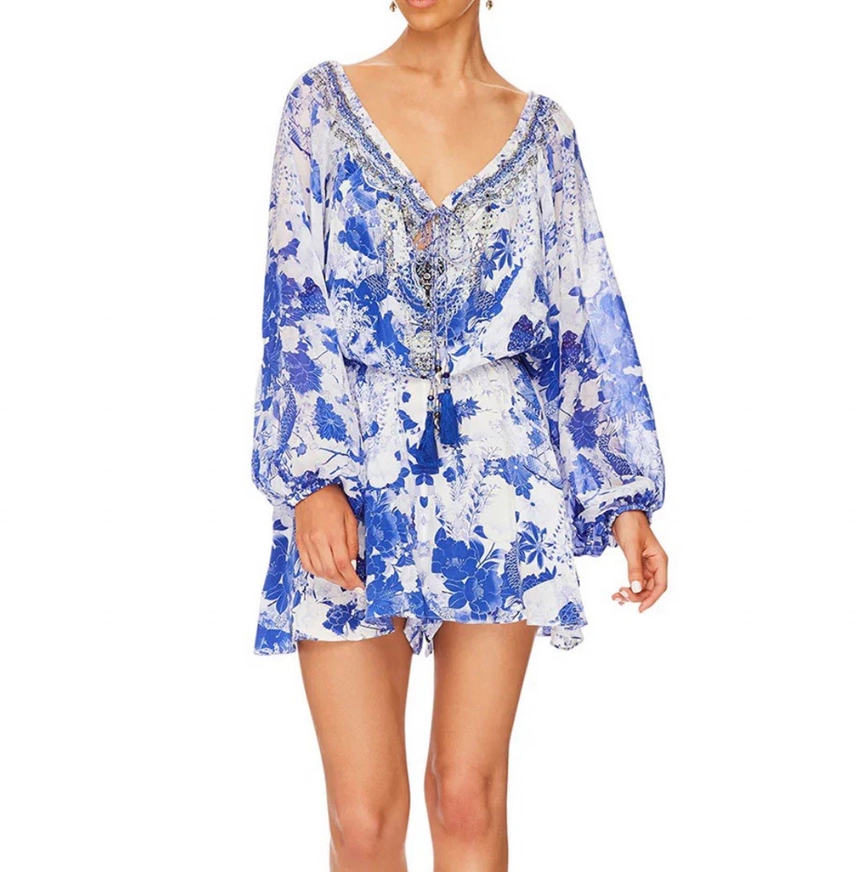 Mono Camilla The Fan Sea Manga Blusa Talla XS Extra Pequeño Koi Pez Azul Foto 1 de 4